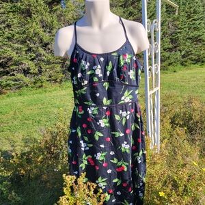 "Chic Cherries" Black Floral Midi Dress